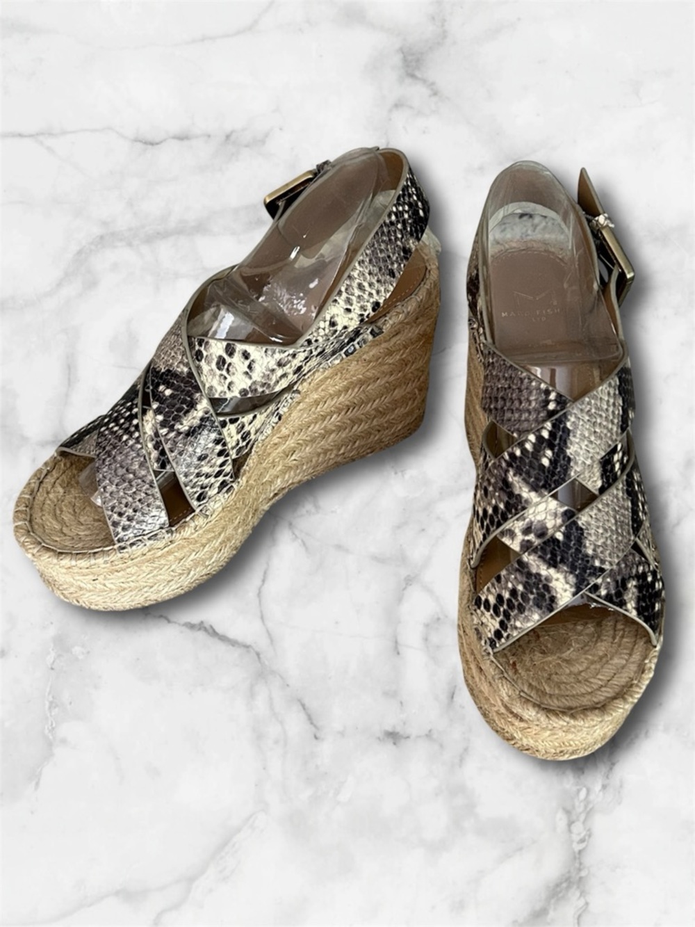 Marc Fisher Platform Espadrille Wedge Leather Snakeskin Sandals Size 6 - Picture 5 of 14
